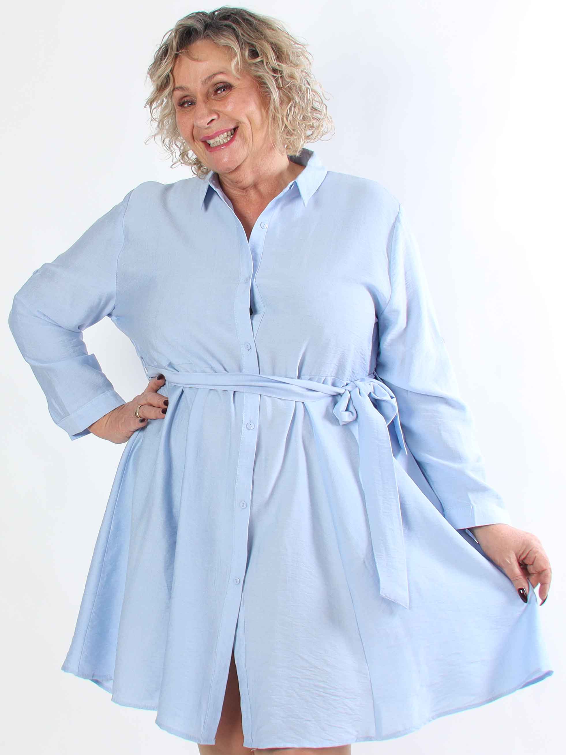 Roberta - Simpel skjortekjole i viskose med bånd i taljen